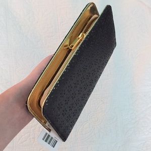 Urban Outfitters Black and Gold Flower Wallet